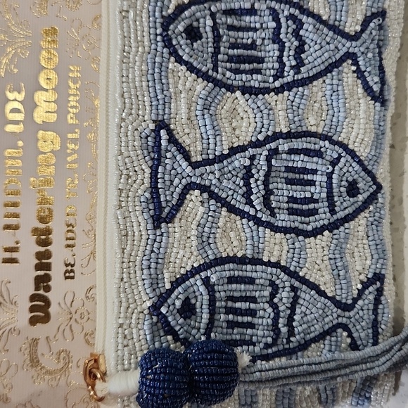 🔹️Beaded Sardine Fish Coin Purse Pouch Wandering Moon Handmade Made in India - Picture 4 of 7